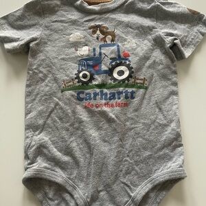 Carhartt Baby Bodysuit 24M Gray Tractor Farm Graphic One-Piece Short Sleeve